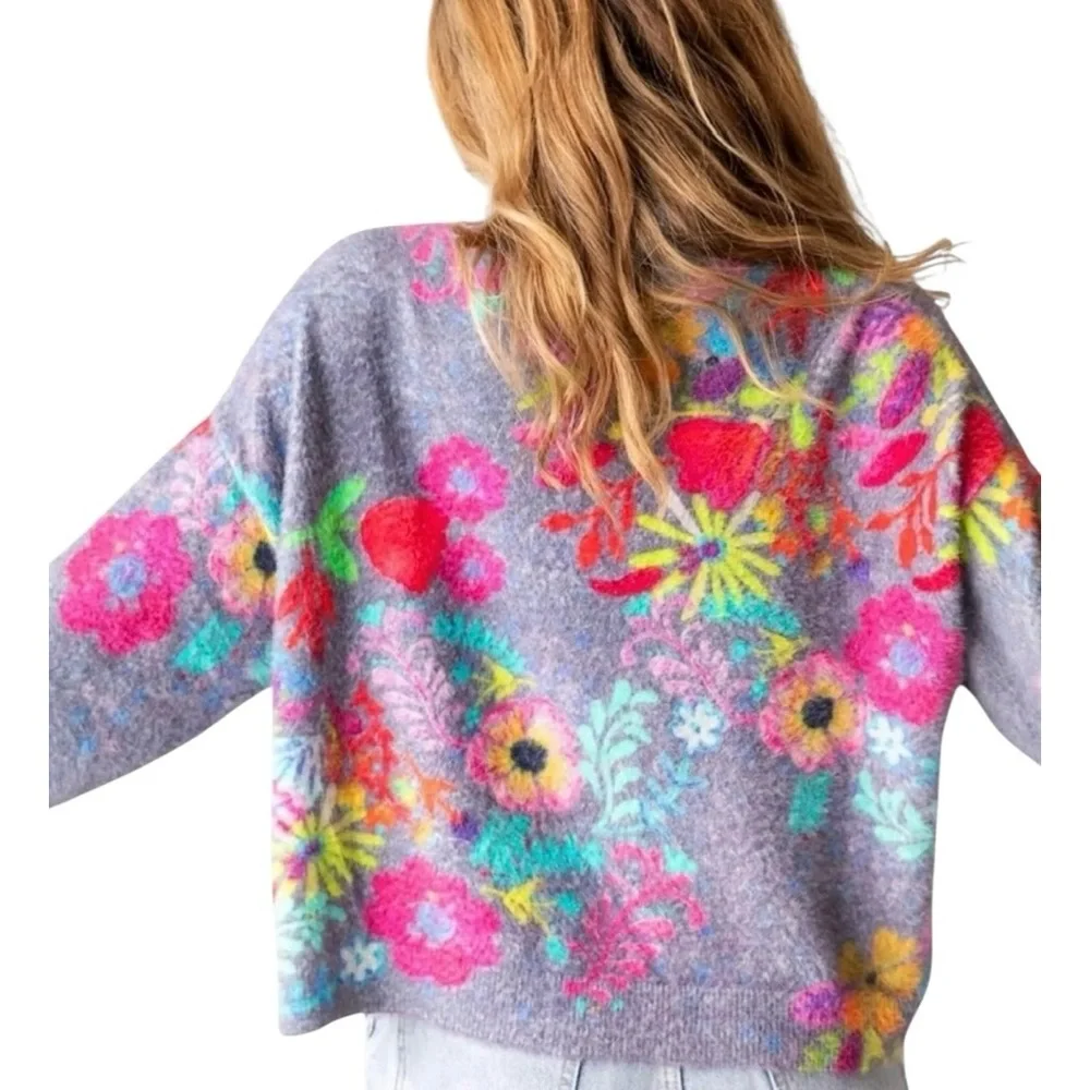 Natural Life Cashmere Like Mock Neck Sweater Charcoal Pink Poppy Size Medium - Picture 5 of 11